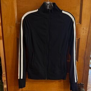 Athleta Black Track Jacket with White Stripes